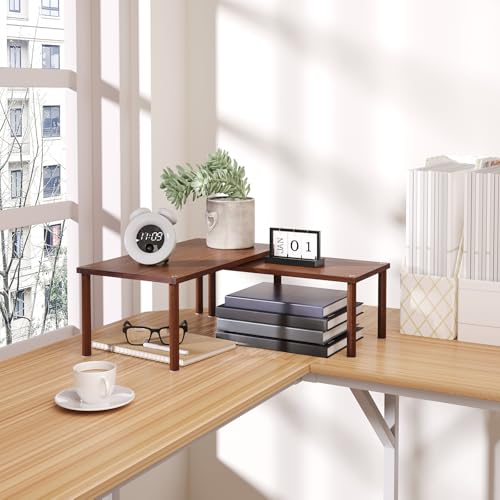 VERTORGAN Cabinet Organizer Shelf(Set of 2),Kitchen Counter Shelves,Bamboo Spice Rack Countertop and Cabinet,Stackable Expandable,Large(Brown) - color: Brown, size: 15.8"W