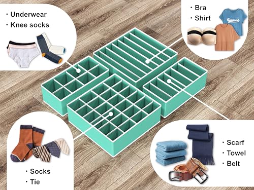 Simple Houseware 4-Pack Drawer Organizer Set - Closet Dividers for Underwear, Socks, Bras, Scarves, Ties - Foldable Non-Woven Storage Boxes, Turquoise - color: Turquoise, size: 4 Pack
