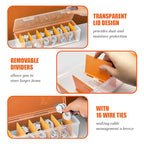 Charger Organizer, Cable Cord Organizer Box (2PCS) - Adjustable Dividers, 16 Cable Ties, Clear Charger Storage Box for Cable, Phone, Drawer Organization