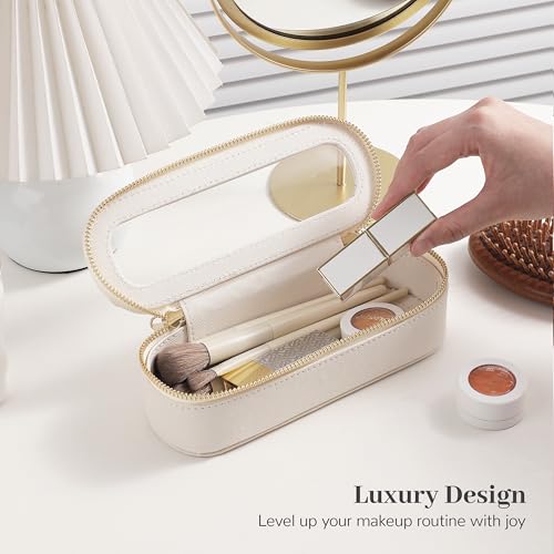 Aveniee Slim Clear Makeup Brush Bag, Small Cosmetic Brush Holder, Mini Toiletry Bag Travel Case for Women, Thin Make up Bags with Dual Zipper, Cute Travel Essentials Bag Organize - White - color: Off-White, style: Graceful Slim