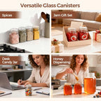 ComSaf Set of 12 Square Glass Jars with Airtight Lids (8 Oz), Pantry Canisters for Spices, Jams, & Herbs, Wire Clamp Jar for Overnight Oats, Pickling, Favors, Includes Labels & Funnel - size: 8oz*12