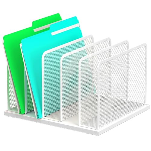 Kuntine.B Desk File Organizer Upright Mesh Desktop Organizer File Sorter Office Organization File Holder for Home, Office & Classroom (White, 1 Pack 5-Section) - color: White, size: 1 Pack 5-Section