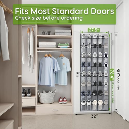 Unjumbly Over the Door Shoe Organizer with 40 Large Breathable Mesh Pockets, Space Saving Shoe Holder, Hanging Shoe Rack for Entryway Bedroom Closet Storage (Grey, 40 Pockets) - color: Grey, size: 40 Pockets