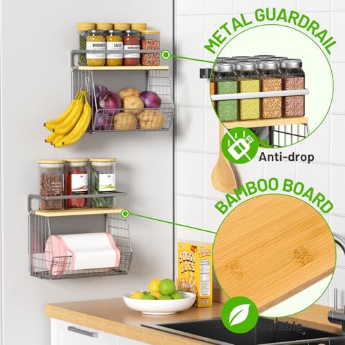 Magnetic Shelf for Fridge with Wood Lid, Fruit Potato and Onion Storage Bins, Pantry Organizers & Storage, Large Container Magnetic Spice Rack for Refrigerator, Kitchen Counter (Silver-gray, 1) - color: Silver-gray, size: 1-Small
