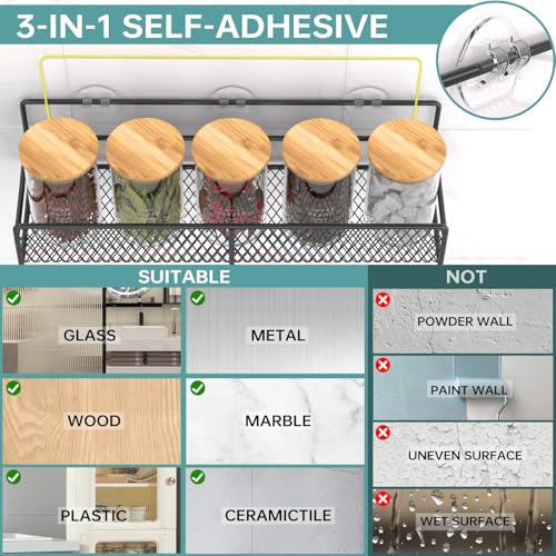 DTUQYX Spice Rack Wall Mounted 6 Pack: 100% Metal & Strong Adhesive Spice Organization for Kitchen Cabinet/Pantry Door, No Drill Hanging Seasoning Organizer with Paper Towel Holder, Utensil Caddy - style: No Drill Wall Mount Version