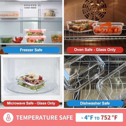 GULFLIN Glass Meal Prep Containers 12-Pack, 22oz Glass Food Storage Containers with Lids, Air-Tight, Leak-Resistant, Freezer to Microwave Safe-Pink Set - color: 22oz,Same Size - 12 Pack,Pink Set