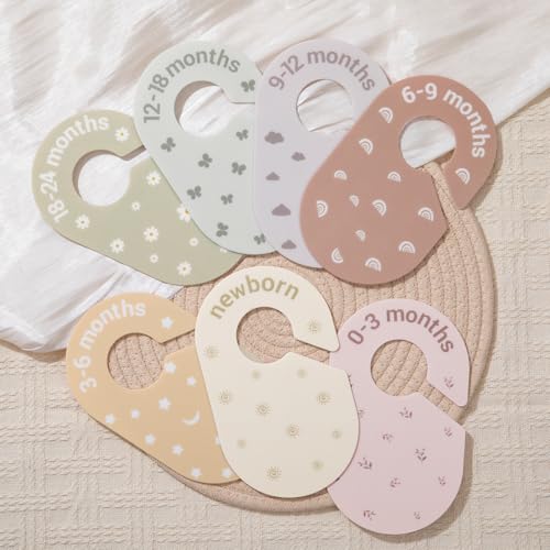 Baby Size Clothes Dividers for Closet: Nursery Hanger Month Dividers for Clothing Organizer - Set of 7 Infant Age Separators from Newborn to 24 Months for Boho Room Decor - style: Pattern