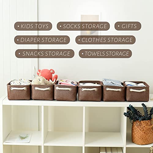 TheWarmHome Storage Basket for Organizing - 12x8x5 inch Small 6 Pack Collapsible Storage Bin for Shelves with Handles, Canves Storage Box for Cloth Closet Organizer Gift Toy (Brown) - color: Brown, size: 6PCS/Small -11.8Lx7.9Wx5.2H