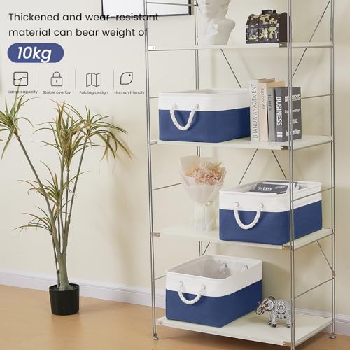Large Storage Baskets- 15.7x11.8x8.26 inch Storage Bins for Shelves and Closet Organizing, Foldable Fabric Bin for Home Organization Clothes and Laundry (3-Pack, White&Blue) - color: WhiteBlue, size: 15.7inX11.8inX8.26in-3P