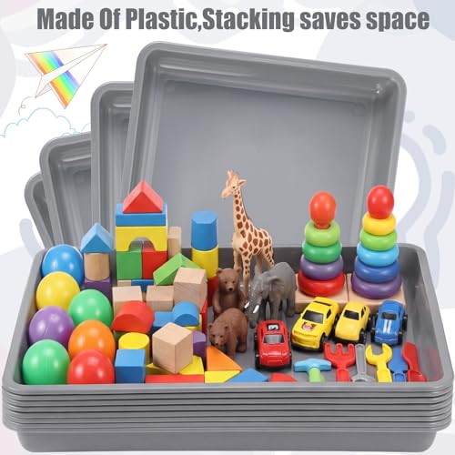 Maitys 15 Pcs Flat Plastic Trays 16.1 x 11.8'' Sensory Storage Paper Tray Stackable Classroom Bins for Office Home Organizer Crafts Supplies(Gray) - color: Gray