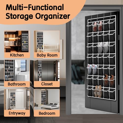 Kotkn 35 Compartment Over The Door Storage - Breathable Mesh Hanging Organizer with Large Pockets, Space Saving Design for Men & Women's Footwear, Closet, Bedroom- Black (Black, 35-Pocket) - color: Black