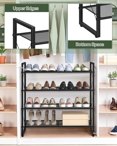 CHOEZON Shoe Rack, 4-Tier Shoe Rack for Closet, Metal Shoe Storage Organizer, Shoe Rack for Entryway, Shoe Shelf with Adjustable Feets, for Entryway, Hallway, Living Room, Bedroom, Black TXJ14BB - size: 30"L x 10.4"W x 30.3"H