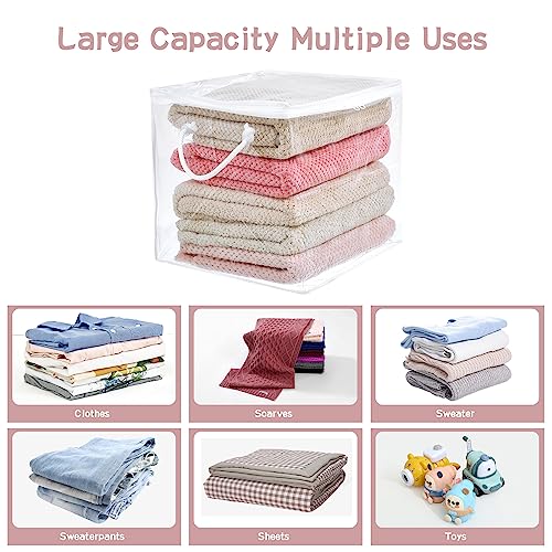 10-Pack Clear Zippered Storage Bags with Handles, Two-Way Zipper Foldable Closet Organizer, Bed Sheet Organizer, Plastic Storage Bin for Clothes, Towels - color: White, size: 11.81*11.81*11.81 inches