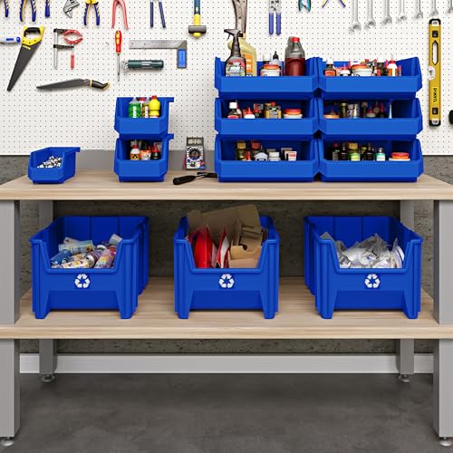 ReadySpace Plastic Containers for Organizing and Storage Bins for Closet, Kitchen, Office, Garage or Pantry Organization, Stackable Bins, Extra Large (14.8" x 16.5" x 7"), 4-Pack, Blue - color: Blue, size: Extra Large, 4-Pack