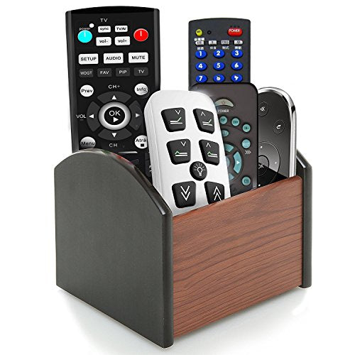 Coideal Remote Control Holder Caddy Wood, Rotating Wooden Pen Pencil Holder Organizer Medium Revolving Desktop Office Supplies Storage for Table (4 Compartments) - size: 4 compartments