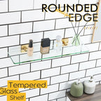 KOKOSIRI Wall Shelves 20-Inch Floating Tempered Glass Shelf Bathroom Hardware Kitchen Hanging Rack Shower Storage, Brushed Gold Stainless Steel B1107BG-L20 - color: Brushed Gold, size: 20-Inch