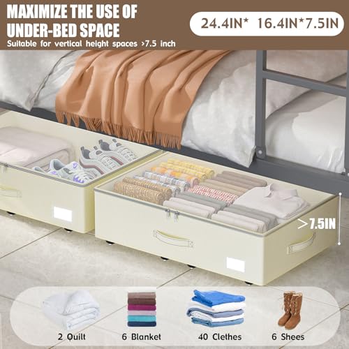 EE-RoomWorld Under Bed Storage with Wheels, No Assemble Required 7.5 inches height Under Bed Storage bins,Large capacity Rolling Underbed Shoe Storage containers，dorm underbed storage drawers - color: Beige, size: 7.5 inch height