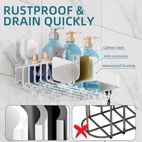 TAILI Shower Caddy Suction Cup 2 Pack,Stainless Steel Rustproof Shower Shelves,No Drilling Wall Mounted Basket,Large Capacity,Removable Suction Cup Bathroom Organizers & Home Decor, White - style: 2xWhite