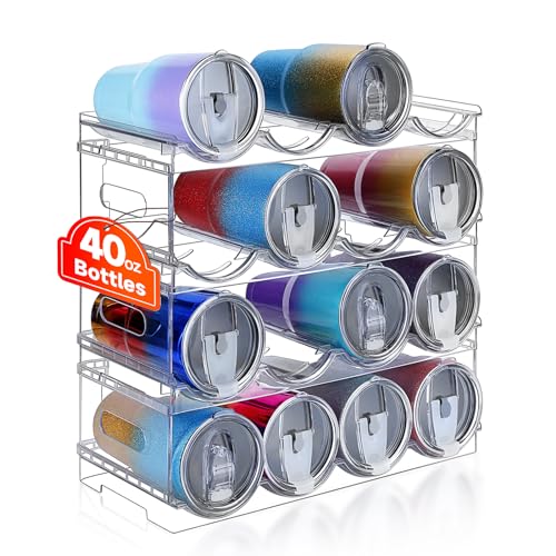 Large Compartment Water Bottle Organizer,4 Tier Stackable Water Bottle Rack for Cabinet,Tumbler Storage Organizer for Kitchen,Fridge,Cabinet Organization and Storage,Clear Water Bottle Storage Rack - size: 16 bottle