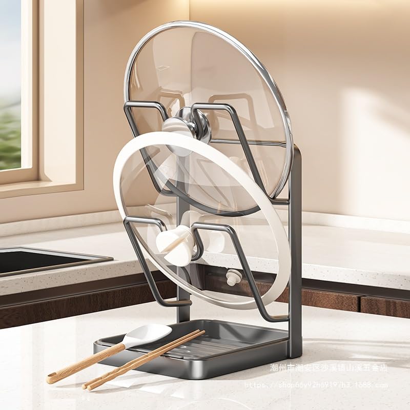 Kitchen Pot Lid Storage Rack - Pot Lid Holder - Pot Lid Rack while cooking - Pot Lid Organizer (Gray, 2-Layer)