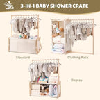 GiftAmaz 3-in-1 Wooden Baby Shower Crate Closet, Large Baby Basket for Nursery, Personalized Baby Gifts Basket, Baby Clothes Rack for Baby Shower, Newborn Boy Girl Welcome Gift for New Mom Parents