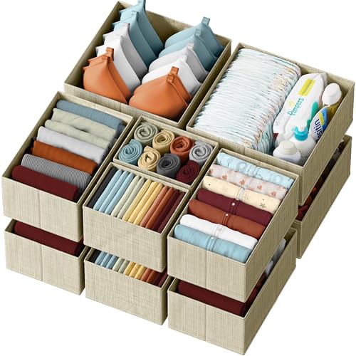 Drawer Organizer Clothes Set of 12 Beige - Dresser Organizer For Nursery, Bedroom, Closet - The Perfect Baby Clothes Organizers and Storage & General Nursery Organization or Dresser Drawer Organizers - color: Beige