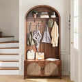Hall Tree with Bench and Shoe Storage, Entryway Storage Bench with Coat Rack, 78.74" Coat Rack with 7 Hooks and Adjustable Shelves, Farmhouse Style Furniture Organizer for Hallway (Walnut, 78.74"H) - size: 78.74"H