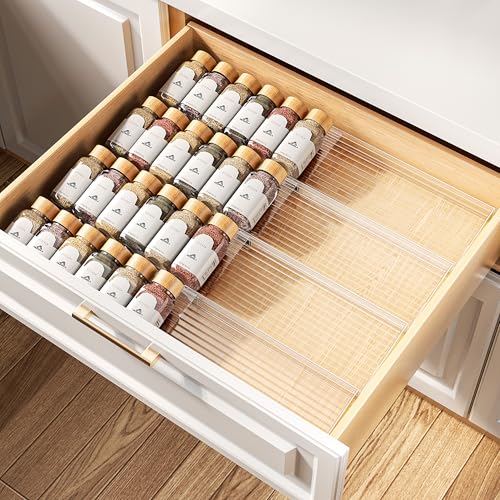 MUDEELA Clear Spice Drawer Organizer, 4 Tier- 2 Set (8 Packs) Spice Rack for Drawer, Expandable From 11" to 22" Kitchen Seasoning Organizers and Storage for Drawer (Jars not included) - color: Clear, size: 8 Packs