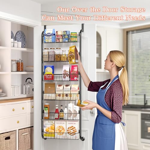 MIAOLI Over the Door Pantry Organizers and Storage, 6-Tier Spice Rack, Home & Kitchen Storage Shelves for Cabinet, Large Capacity Hanging Seasoning Organizer, Laundry Room Organization, Black - color: Black, size: 6-Tier