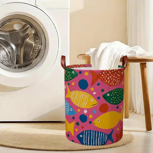 Funky Laundry Basket Colorful Fish Beach Theme Hamper Collapsible Laundry Baskets Oxford Cloth Nautical Laundry Hamper Spring Kids Decor 15.75x15.75x19.7" - color: Colorful582