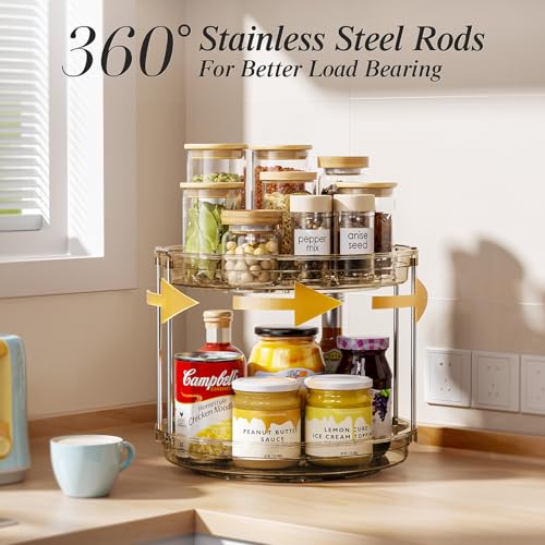 LAMU 2 Tier Lazy Susan Turntable Organizer 10.6'' Rotating Spice Rack Organization for Cabinet, Kitchen, Pantry, Countertop, Bathroom, Vanity, Medicine Cabinet Organizer, Amber - color: Amber, size: 10.6in 1Pack