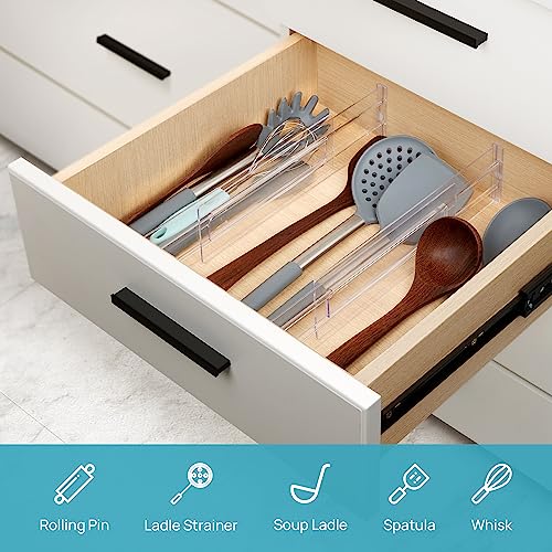 Vtopmart Drawer Dividers Organizers 8 Pack, Adjustable 3.2" High Expandable from 12.2-21.4" Kitchen Drawer Organizer, Clear Plastic Drawers Separators for Clothing, Installed by Double-sided Tape