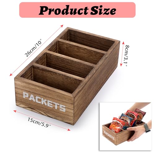 BSTKEY Seasoning Packet Organizer, Food Packet Storage Organizer with 4 Compartments, Wooden Storage Caddy for Kitchen Pantry Cabinet, Farmhouse Kitchen Organization Bin for Snacks Spice Packets - color: Vintage Wood