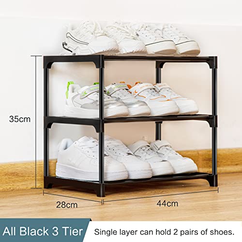 Stackable Small Shoe Rack for Closet 3 Tier, Sturdy Shoe Rack Organizer for Front Door Entrance and Entryway, Free Standing Metal Shoe Shelf Storage for Closet Bedroom Garage Black - size: 3 Tier