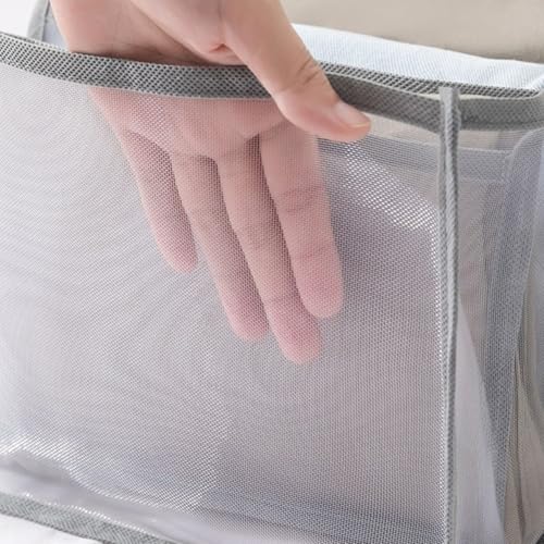 Foldable Underwear and Socks Organizer Storage Box with Dividers, Breathable Nylon Mesh Closet Drawer Organizer for Ties, Scarves, Accessories, Space Saving Wardrobe Storage Solution, White
