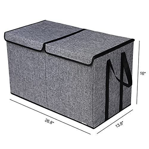 YOLOXO Large Kids Toy Box Chest Storage organizer with Double Flip-Top Lid - Collapsible Sturdy Toy Organizers And Storage Bins With Big Handles For Nursery, Playroom, 26.8"x13.8"x16"(Grey) - color: Dark Grey