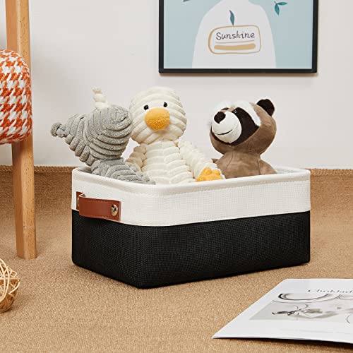 DULLEMELO Small Storage Bin, Collapsible Rectangular Fabric Basket for Organizing, Shelves, Closets, Nursery, Home, Office, Empty Gift Basket (White&Black) - color: White&Black, size: Small-11.8"x7.9"x5.1"