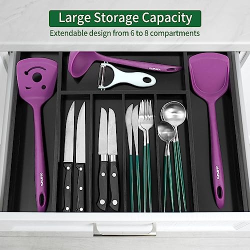 Utoplike Bamboo Silverware Drawer Organizer, Expandable Kitchen Utensils Drawer Organiser, Cutlery Tray Dividers, Flatware Caddy Drawer Insert, Office Supplies, Black 5-7 Slot - color: Black, size: Small