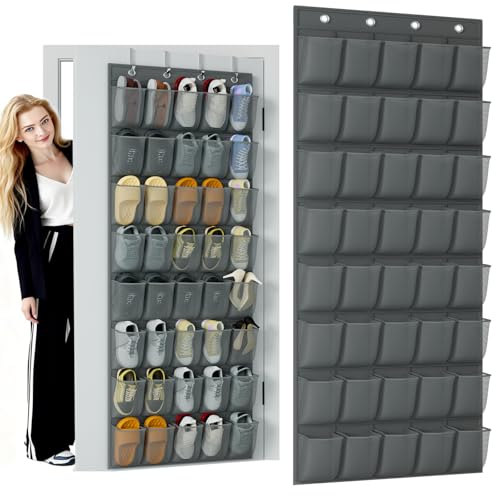 homyfort Over the Door Shoe Organizer, 40 Large Breathable Mesh Pocket,Space Saving Hanging Shoe Rack,Shoe Storage Holder for Entryway Bedroom Closet - color: Oxford-like Grey, size: 1 Pack 40 Pockets