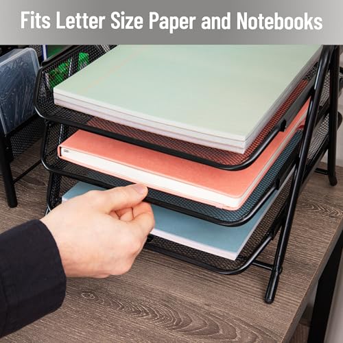 Mind Reader 3-Tier Paper Tray, Desktop Organizer, File Storage, Office, Metal Mesh, 11.75" L x 13.75" W x 10" H, Set of 2, Black - style: 2 Pack