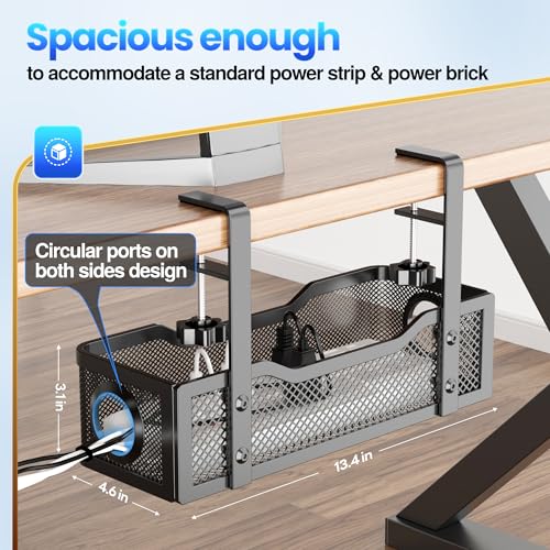 Cable Management Under Desk Tray, No Drill Cable Management Box With Clamp for Wire Organization, Cord Organizer for Office, Home - No Damage to Desk (Black) - color: Black