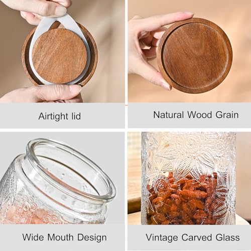 Adodeen 3-Pack 24oz Glass Jar With Airtight Lid,Kitchen Canisters For Countertop,Coffee Sugar Container Set,Pantry Glass Storage Containers For Flour,Candy,Loose Tea,Snack, mason jars - color: Sunflower/Bigonia/window-24oz