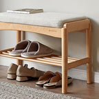 Solid Wood Shoe Bench Assembled, Shoe Rack Bench with Cushion for Entryway, Living Room, Bedroom, Hallway, 11.8" x 23.6" x 16.5", Natural - color: Natural + Light Gray, size: 23.62"