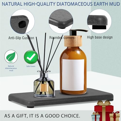 4PCS Water Absorbing Stone Tray, Quick Drying Diatomite Stone Sink Tray, Water Absorbent Diatomite Coasters Used for Hand Soap Dispenser Toothbrush Sponges Holders in Bathroom Counter and Kitchen Sink - color: Dark Gray