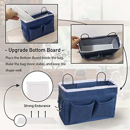 Kanrichu 2pcs Middle Wall Hanging Organizer Bag, Linen Fabric Door Hanging Storage Basket with Pockets, Waterproof Bin for Kitchen, Bedroom, Office, RV Camper (Blue) - color: Blue-Middle (2 pcs)