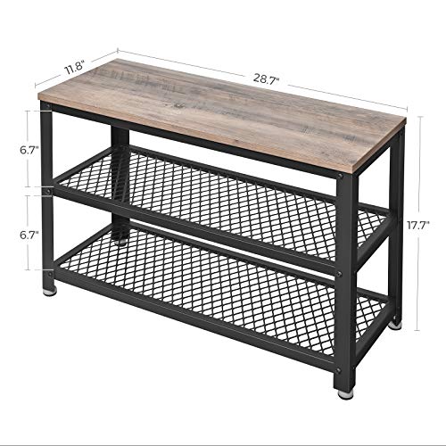 VASAGLE 3-Tier Shoe Rack, Shelf Storage Bench with Metal Mesh Shelves and Seat, Free Standing Shoe Organizer for Entryway, 11.8 x 28.7 x 17.7 Inches, Greige and Black ULBS73MB - color: Greige + Black, size: 28.7"W x 17.7"H, style: Bench