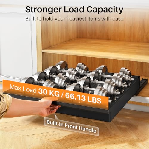 Pull out Cabinet Organizer, 1-Pack Expandable(13.6"-24") Silde out Drawers with Raising Pad for Framed Cabinets, Adjustable Full-Extension Adhesive Roll out Shelves for Kitchen Pantry Home Pot and Pan - color: Black, size: (13.6''-24'')Wide-21''Deep (1Pac