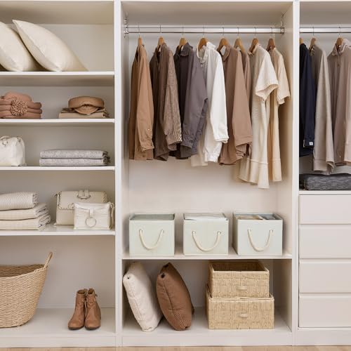 StorageWorks Storage Baskets for Shelves, Fabric Storage Bins, Closet Organization and Storage Basket, Foldable Organizer Bins for Clothes, Beige, White & Ivory, Large, 3-Pack - color: Beige, White & Ivory, size: Large