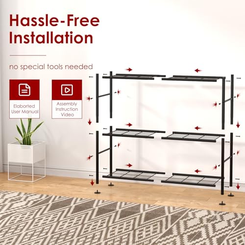 Sakugi Storage Shelves - 3 Tier Shelf Organizer, Heavy Duty Garage Shelving Unit with Leveling Feet, Stable Metal Shelves Organizer for Pantry, Kitchen and Closet, 33.0" W x 12.6" D x 30.4" H, Black - color: Black, size: 33.0W×12.6D×30.4H(3T)