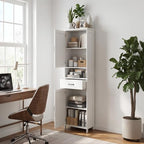 Casaphoria Tall Bathroom Storage Cabinet, 65" H Narrow Floor Cabinet with 2 Barn Doors and 1 Drawer, Freestanding Linen Tower with Adjustable Shelves, Anti-Tipping, White - size: 15.74"L×11.8"W×64.96"H